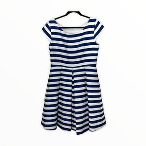Kate Spade Blue/White Striped Pleated Dress Sz L
